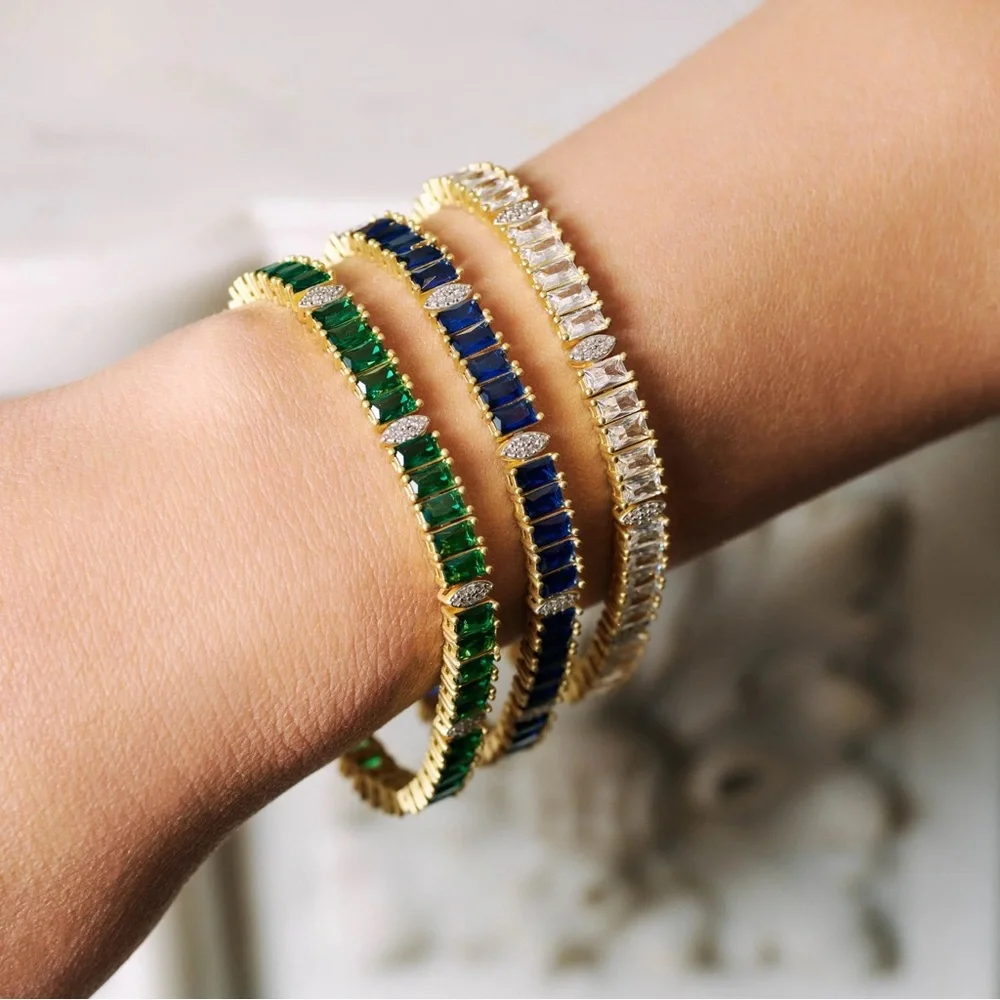 Midnight Collection 14K Gold Plated 925 Twilight Marquis Station Tennis Bracelet - Picture 2 of 7